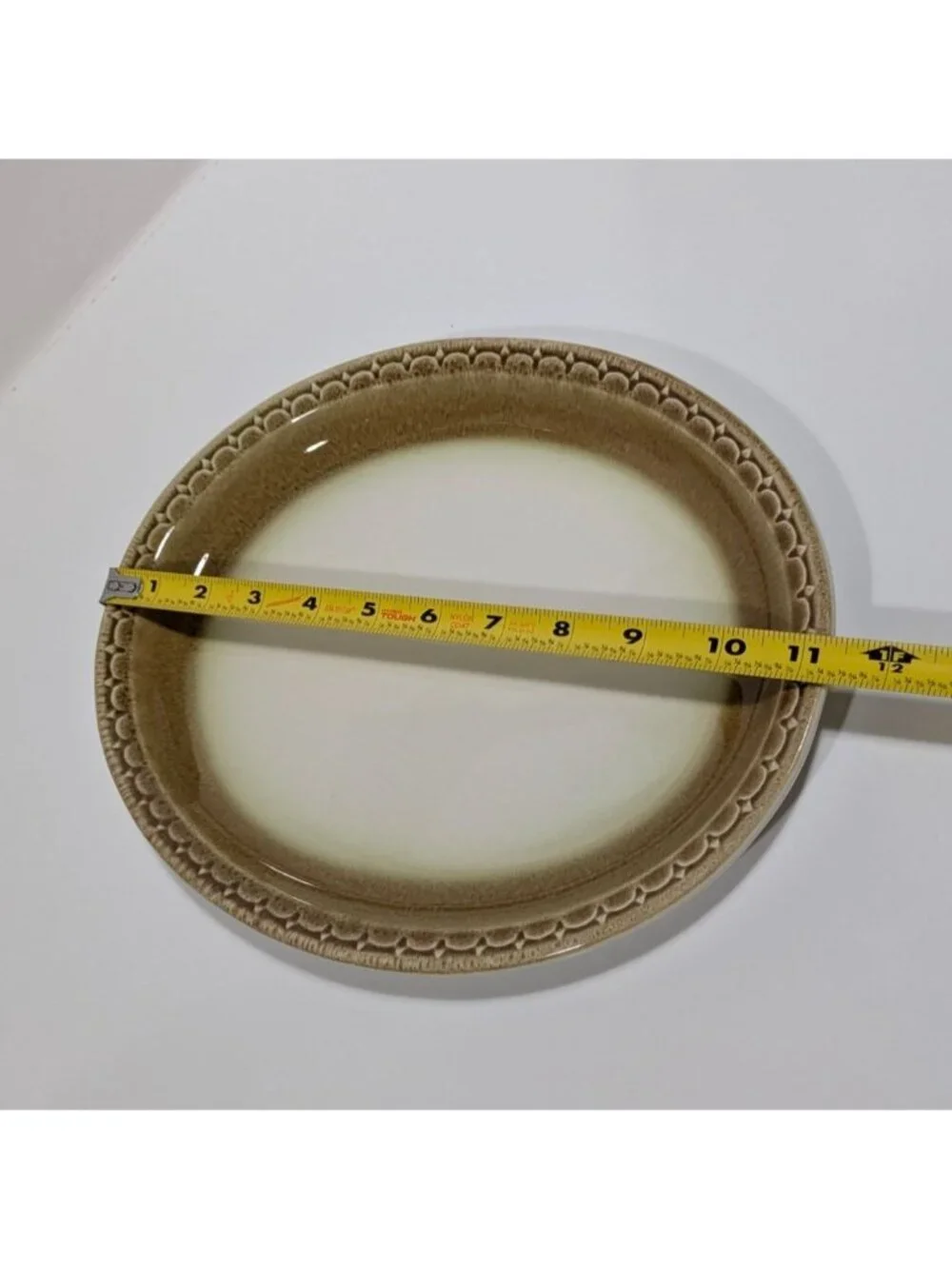 Syracuse China Oval Dinner Plate Brown Gradient Scalloped Edge Vintage USA Cinna
